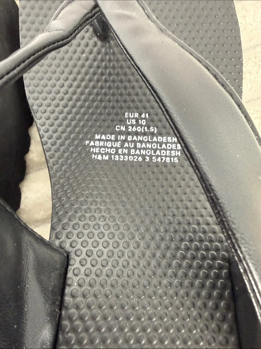 H&M Wedge Black Platform Faux Leather Thong Flip Flops size 10